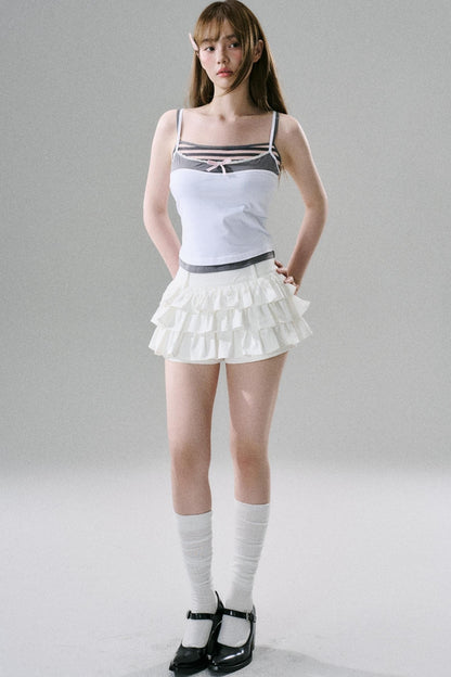 White Ruffle Lace Cargo Skirt