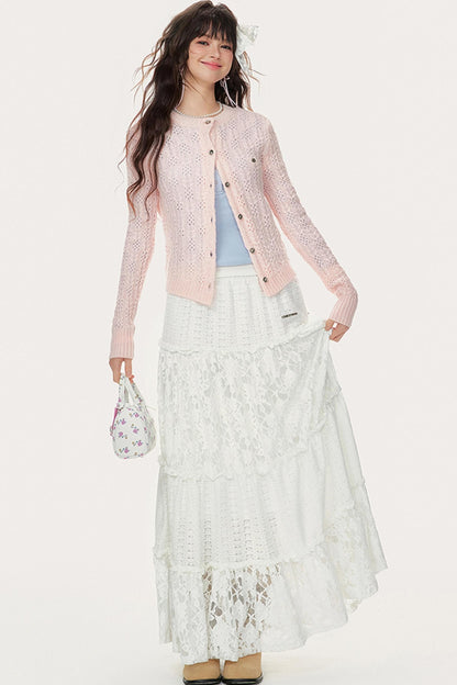 French White Lace A-Line Skirt