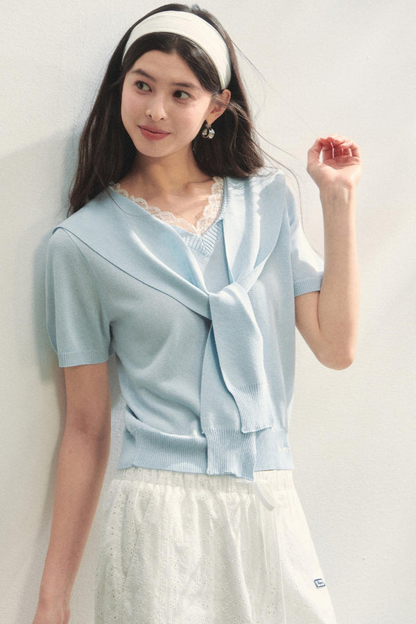 Short-Sleeved Lounge Knit Slacks Set-Up