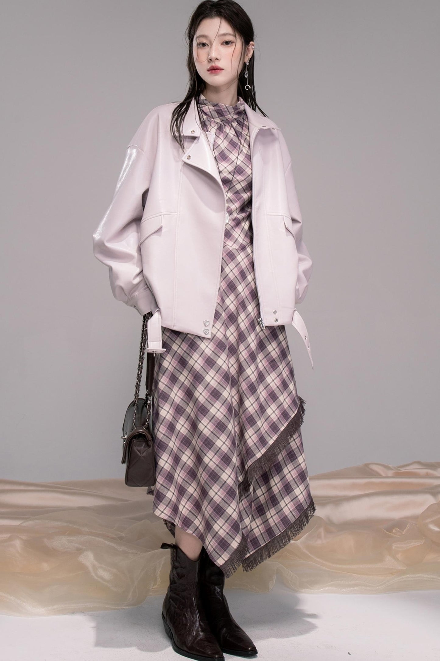 Dark Night Purple Plaid Fringe Dress