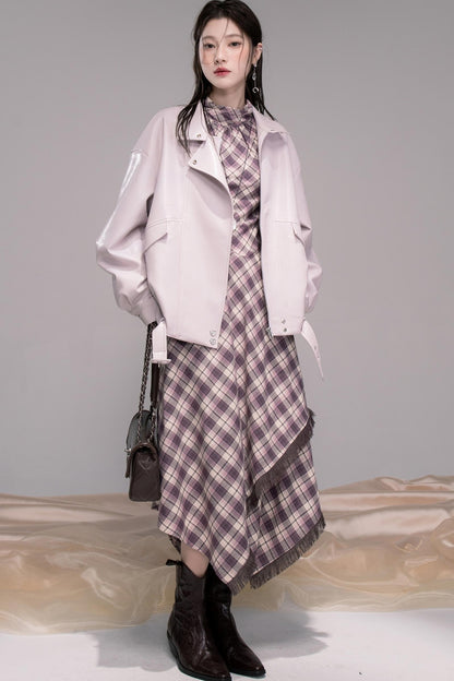 Dark Night Purple Plaid Fringe Dress