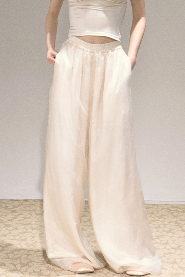 Apricot Wind Satin Wide-Leg Pants
