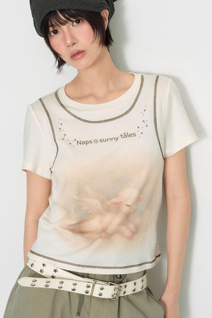 Lamb Print Short-Sleeved T-Shirt