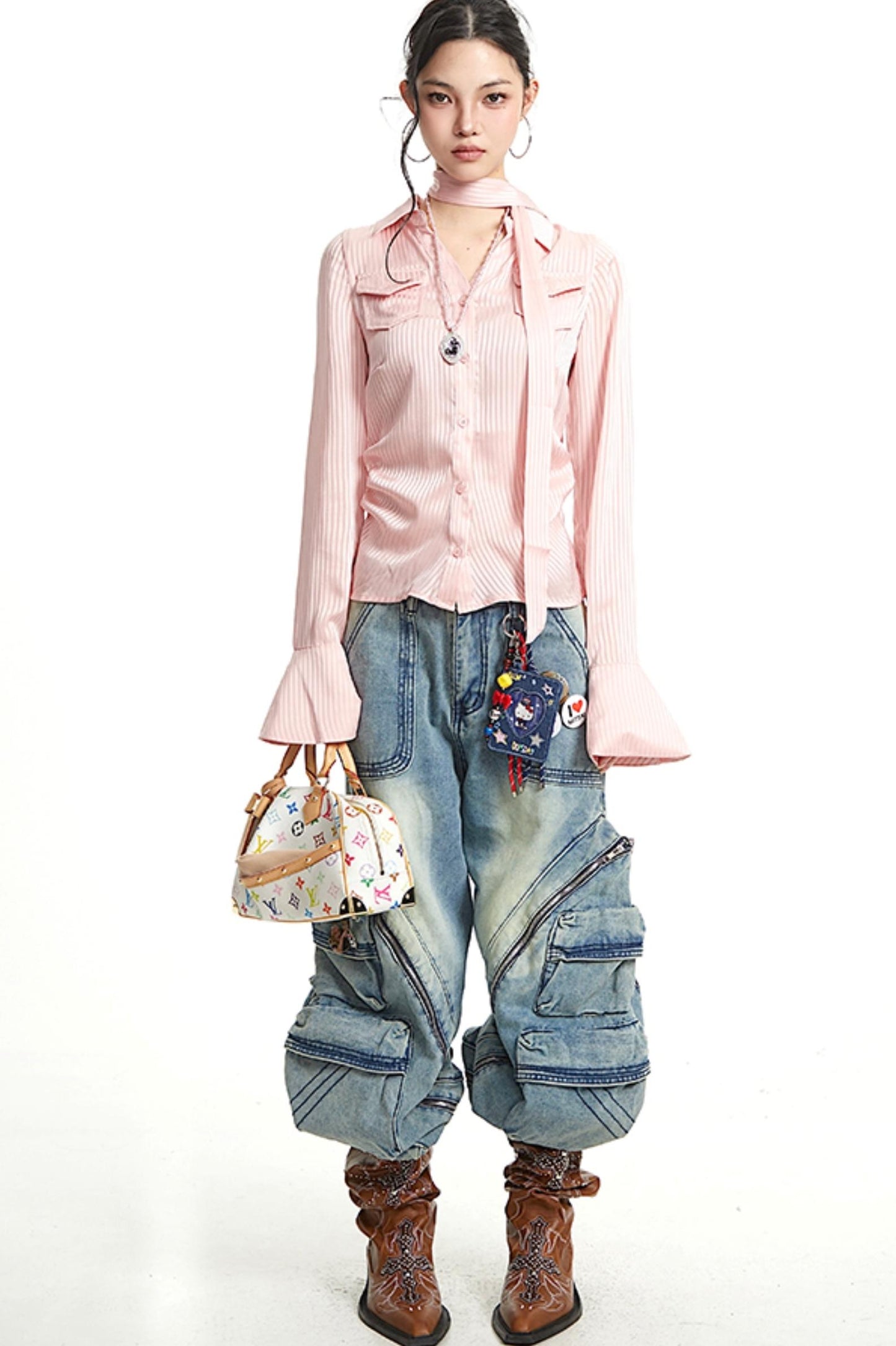 Vintage Pleated Slim Waist Shirt