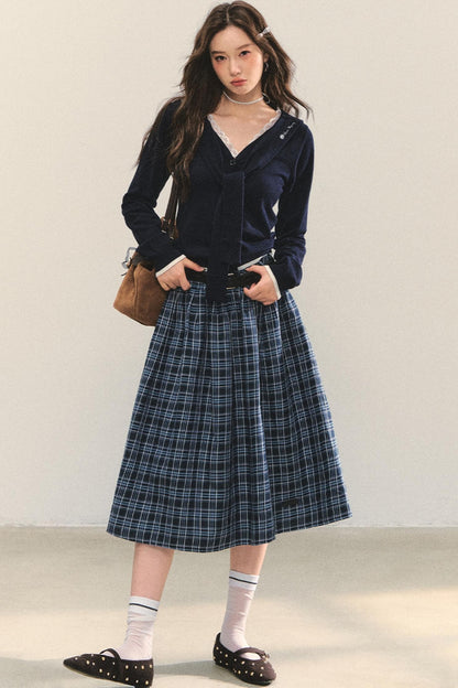Checkered High Waist Flare Skirt