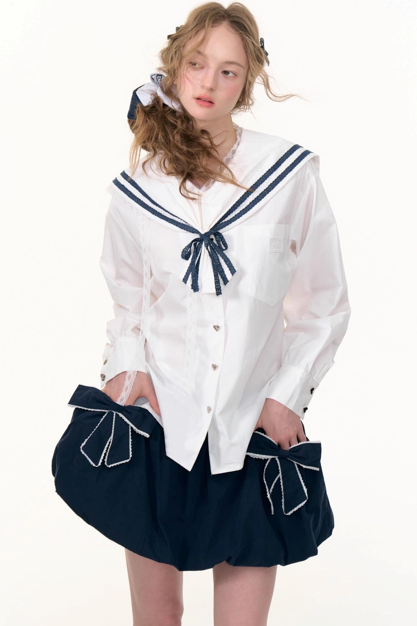 Design Sense Collar Belt Shirt