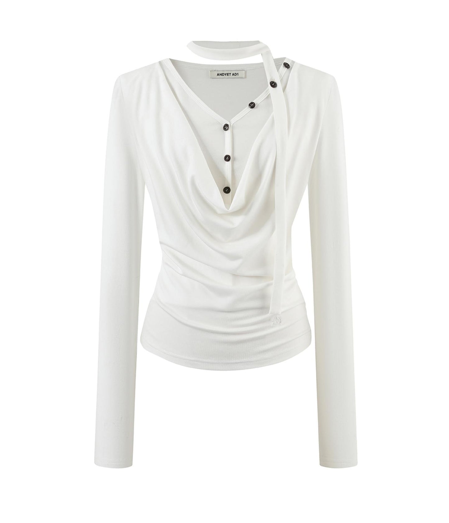 Swing Neck Long Sleeve Button-Down Top