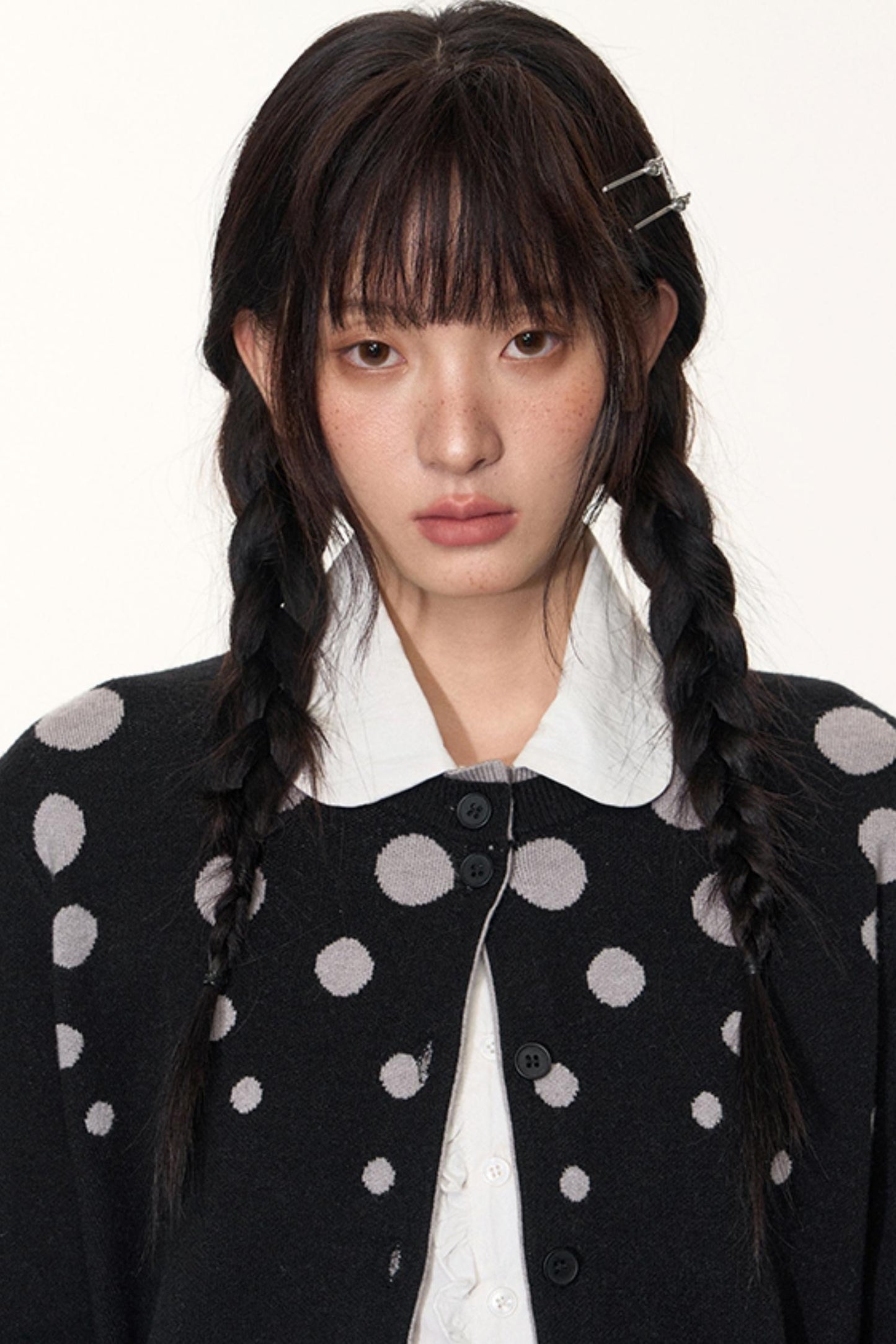 Vintage Polka Dot Crew Neck Sweater Jacket