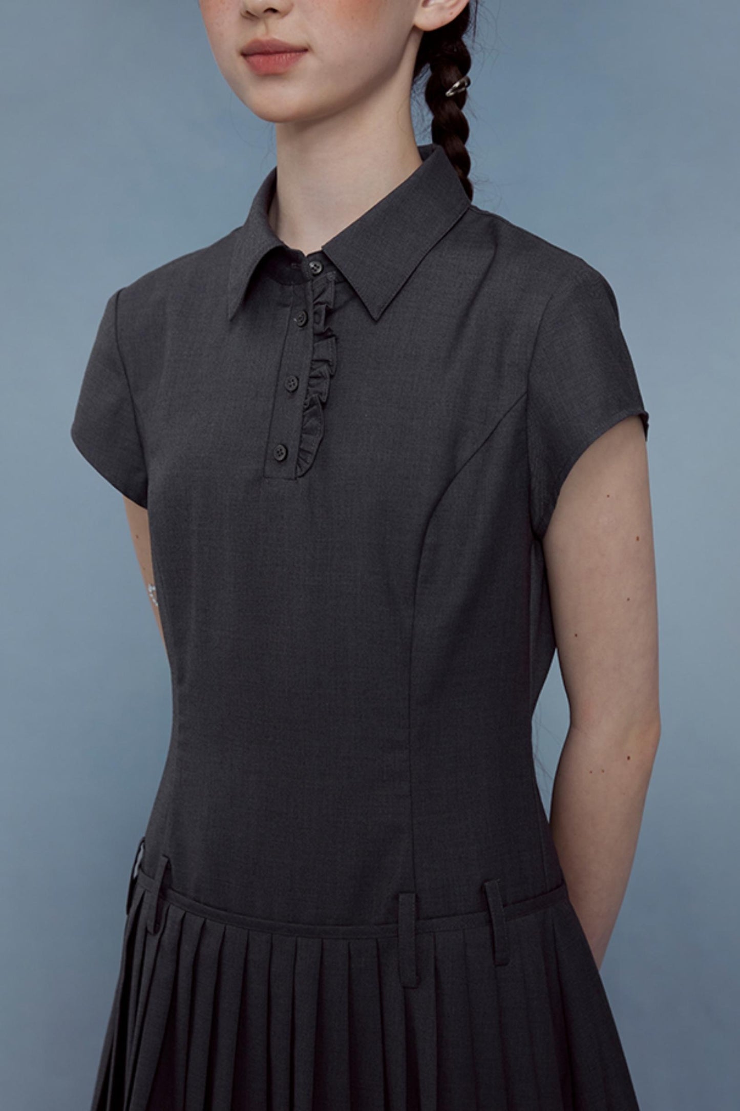 Lace Pleated Shirt Dress