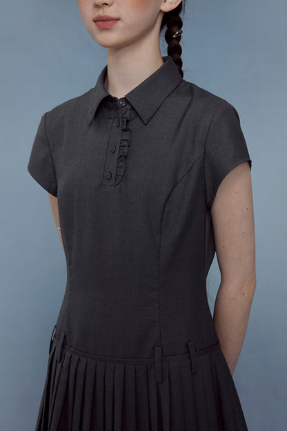 Lace Pleated Shirt Dress