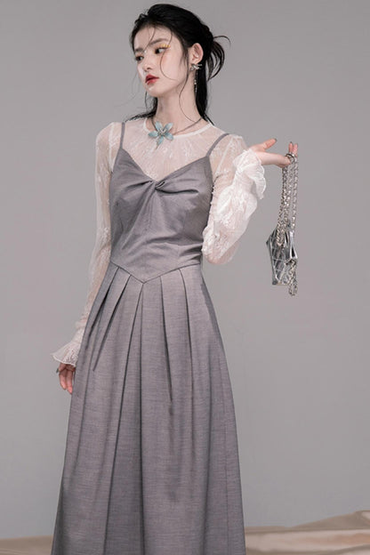 Princess Waistline Pleated Suspender Dress