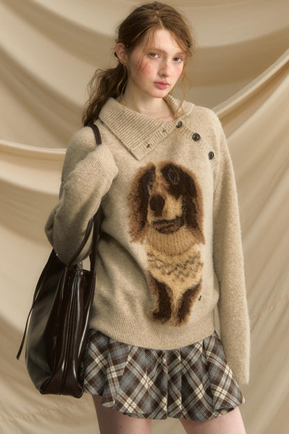 Autumn Puppy Retro Knitted Sweater