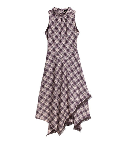 Dark Night Purple Plaid Fringe Dress