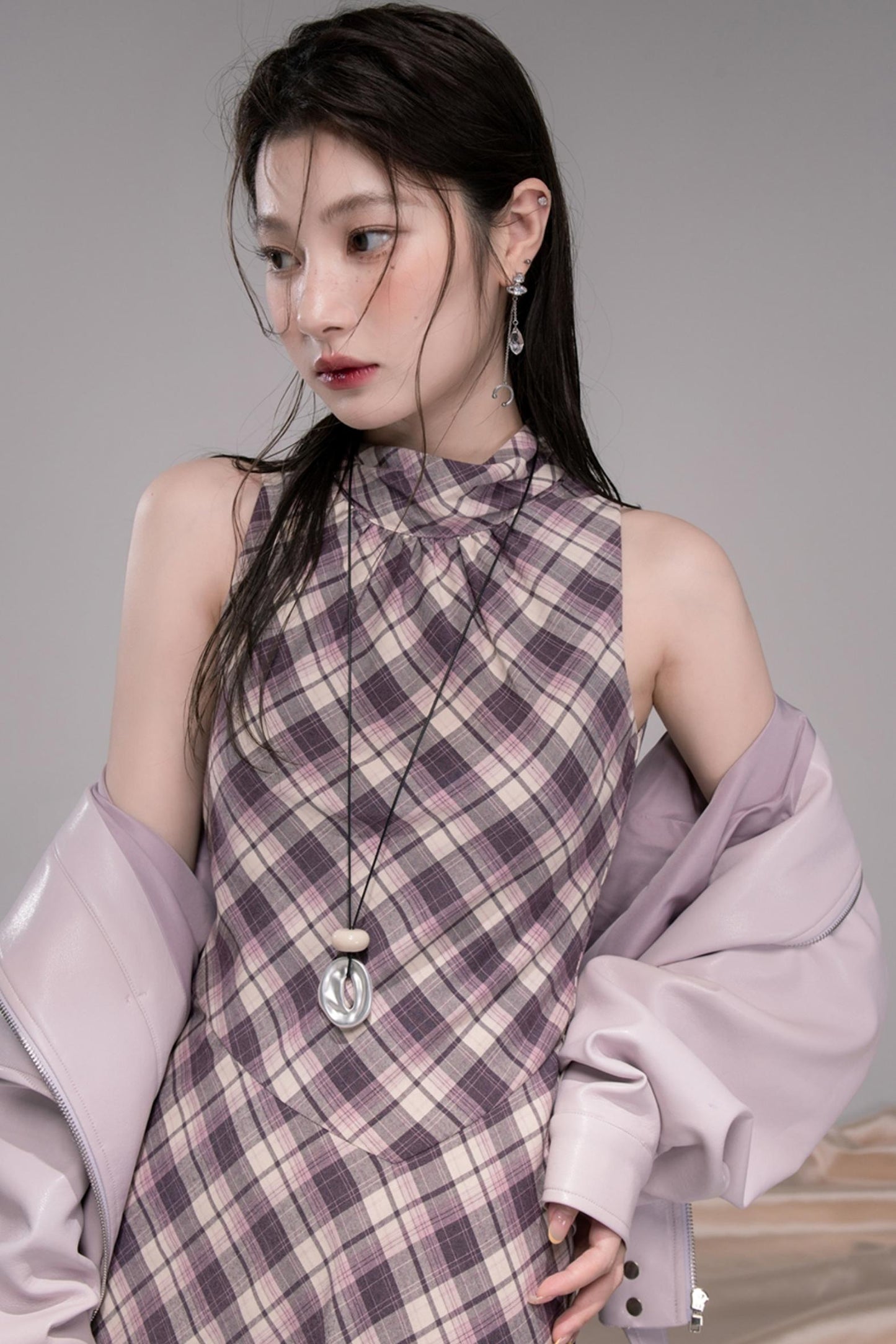 Dark Night Purple Plaid Fringe Dress