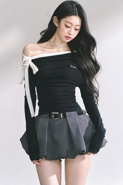 Swirl Waist Slimming Black Top