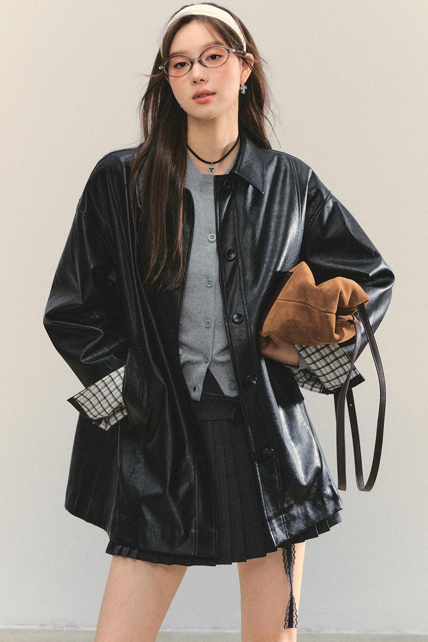 Motorcycle Plaid Leather Jacket