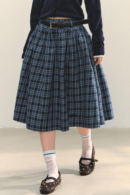 Checkered High Waist Flare Skirt