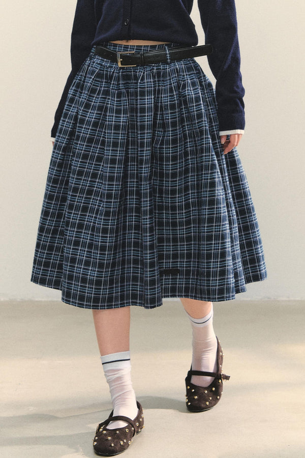 Checkered High Waist Flare Skirt