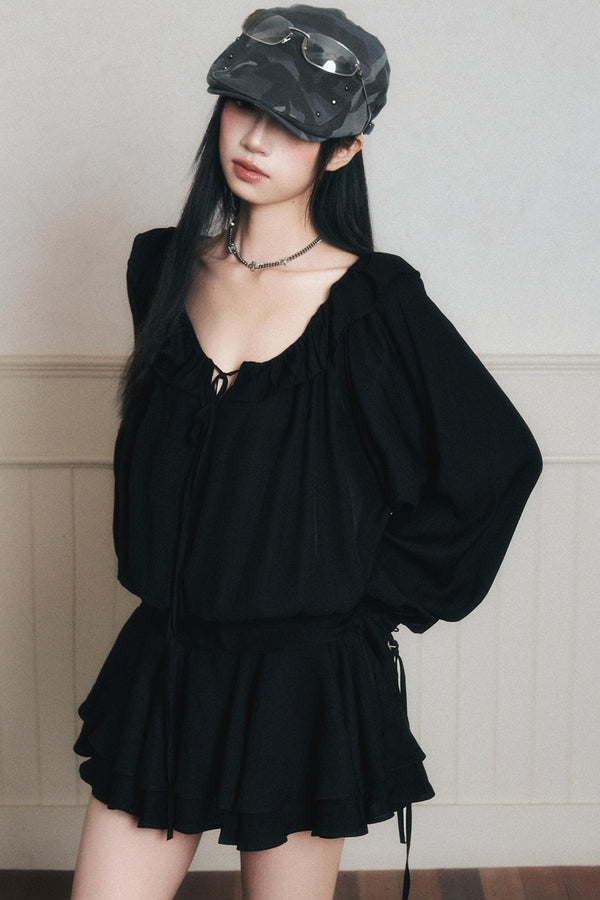 Rhythmic Ruffled Satin Dress