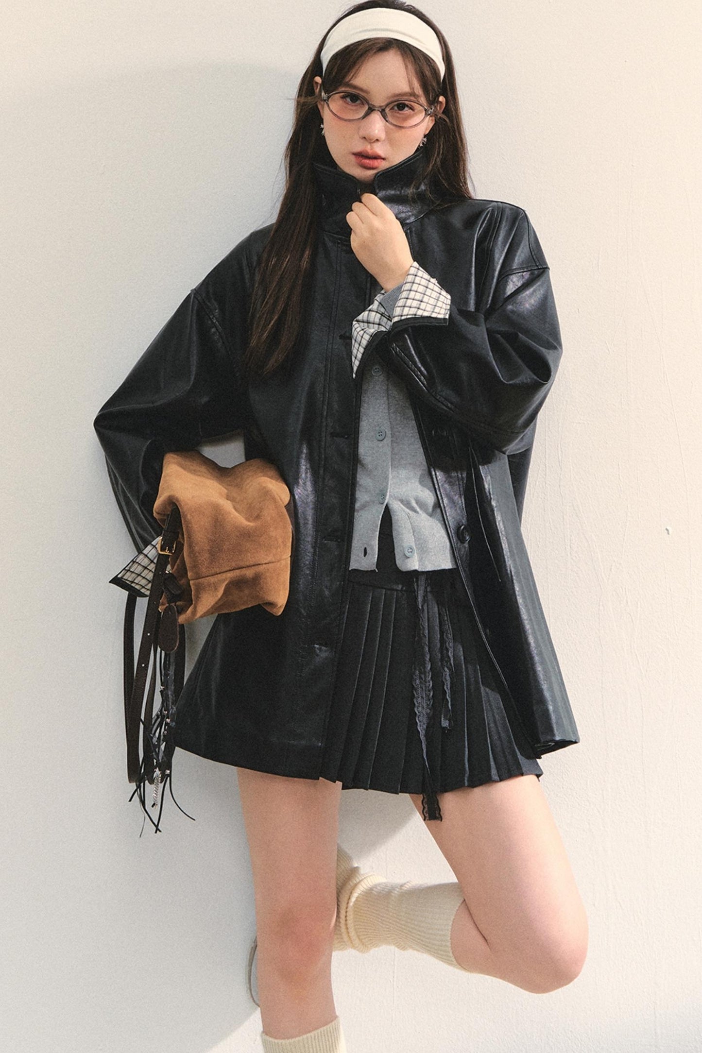 Motorcycle Plaid Leather Jacket