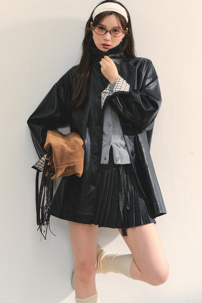 Motorcycle Plaid Leather Jacket