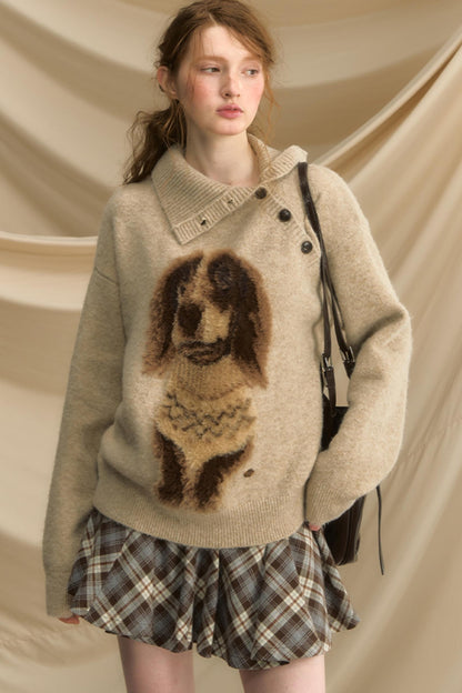 Autumn Puppy Retro Knitted Sweater