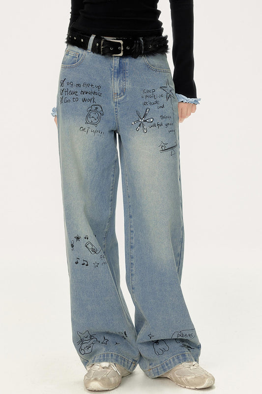 Diamond Print Casual Straight Pants