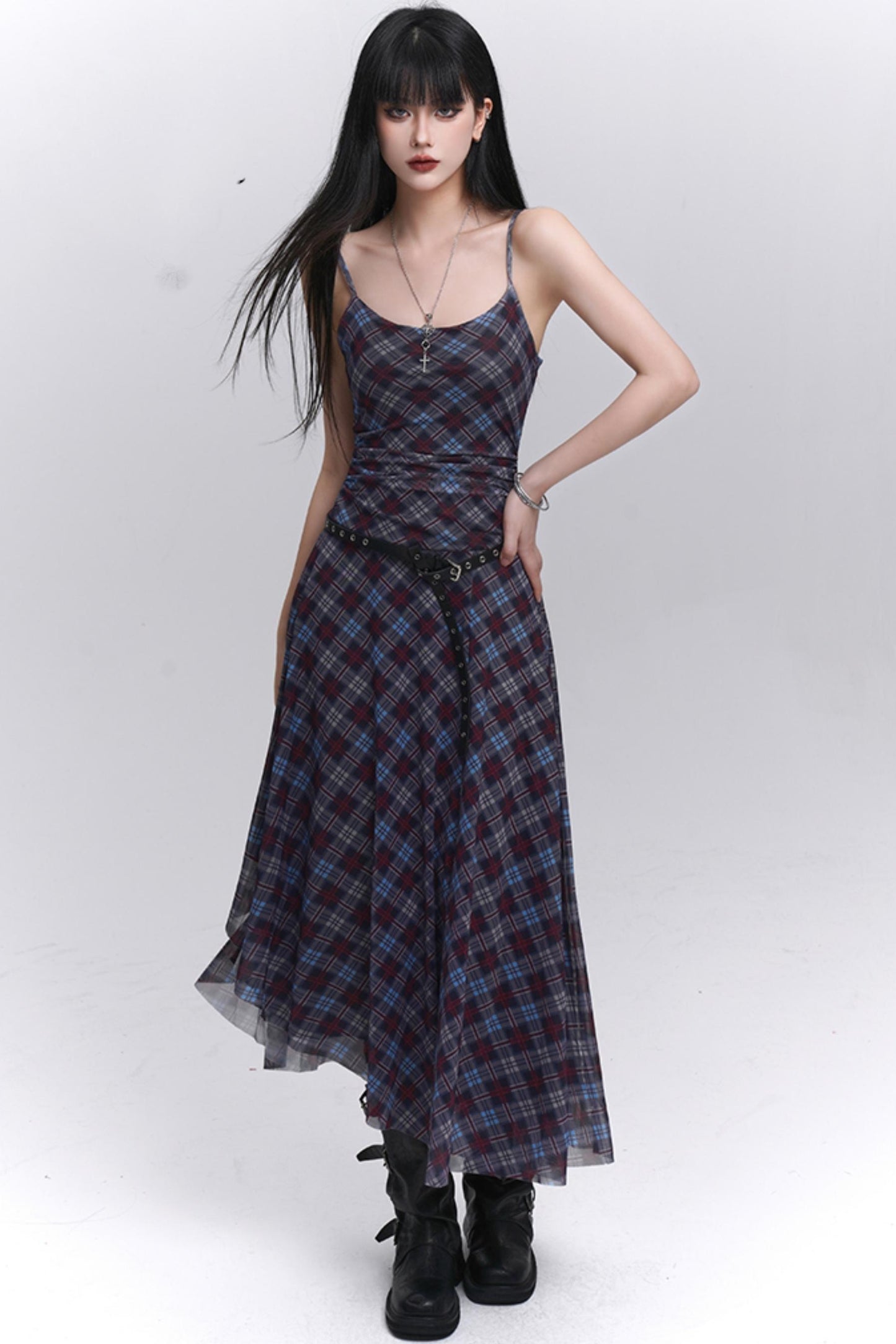 Unique Plaid Halter Dress
