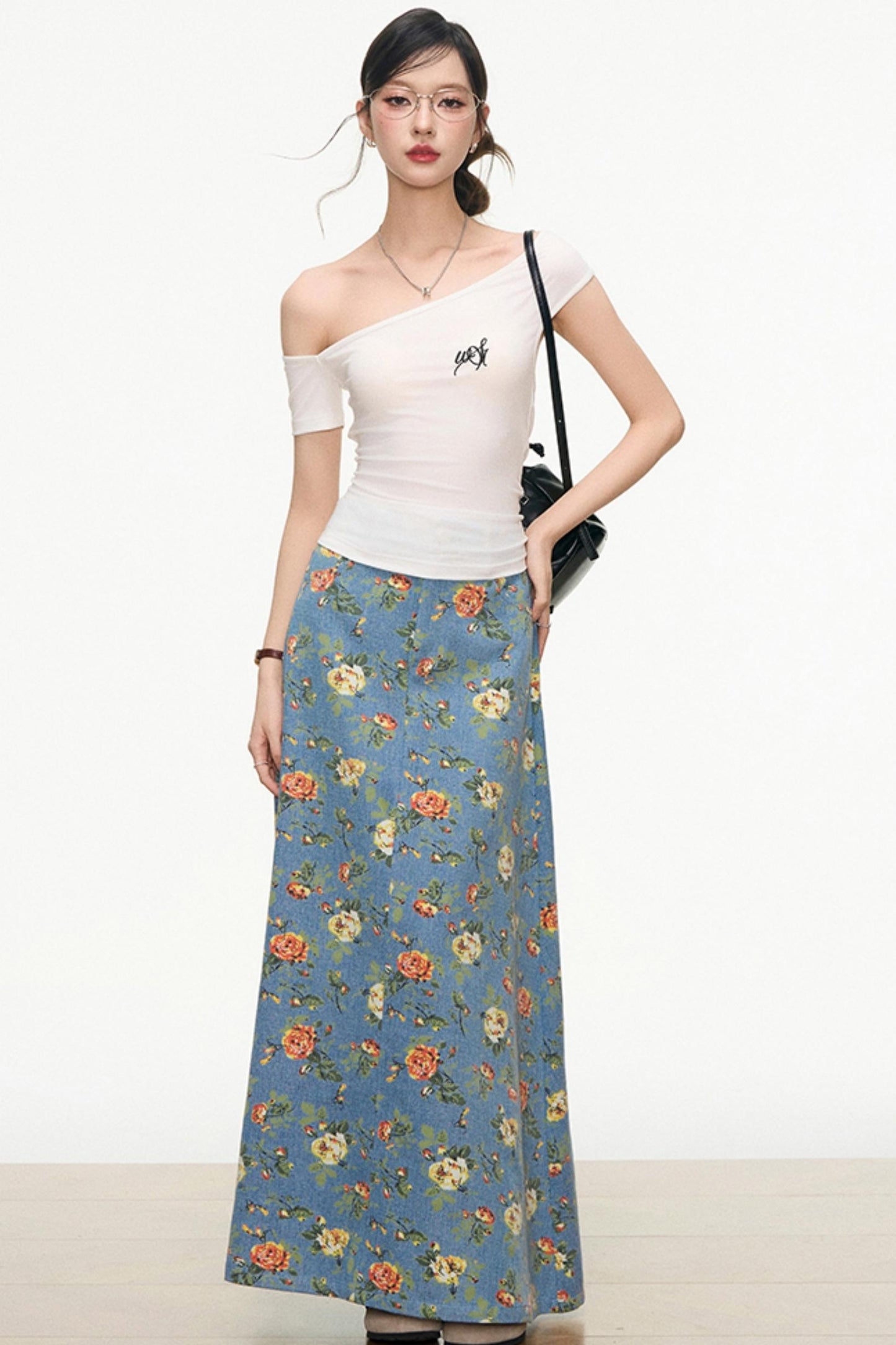 Floral Denim Skirt Set-Up