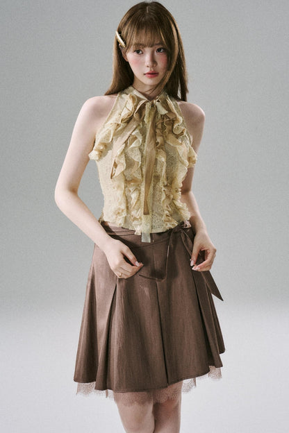 Slim Fit Ruffled Lace Halter Top