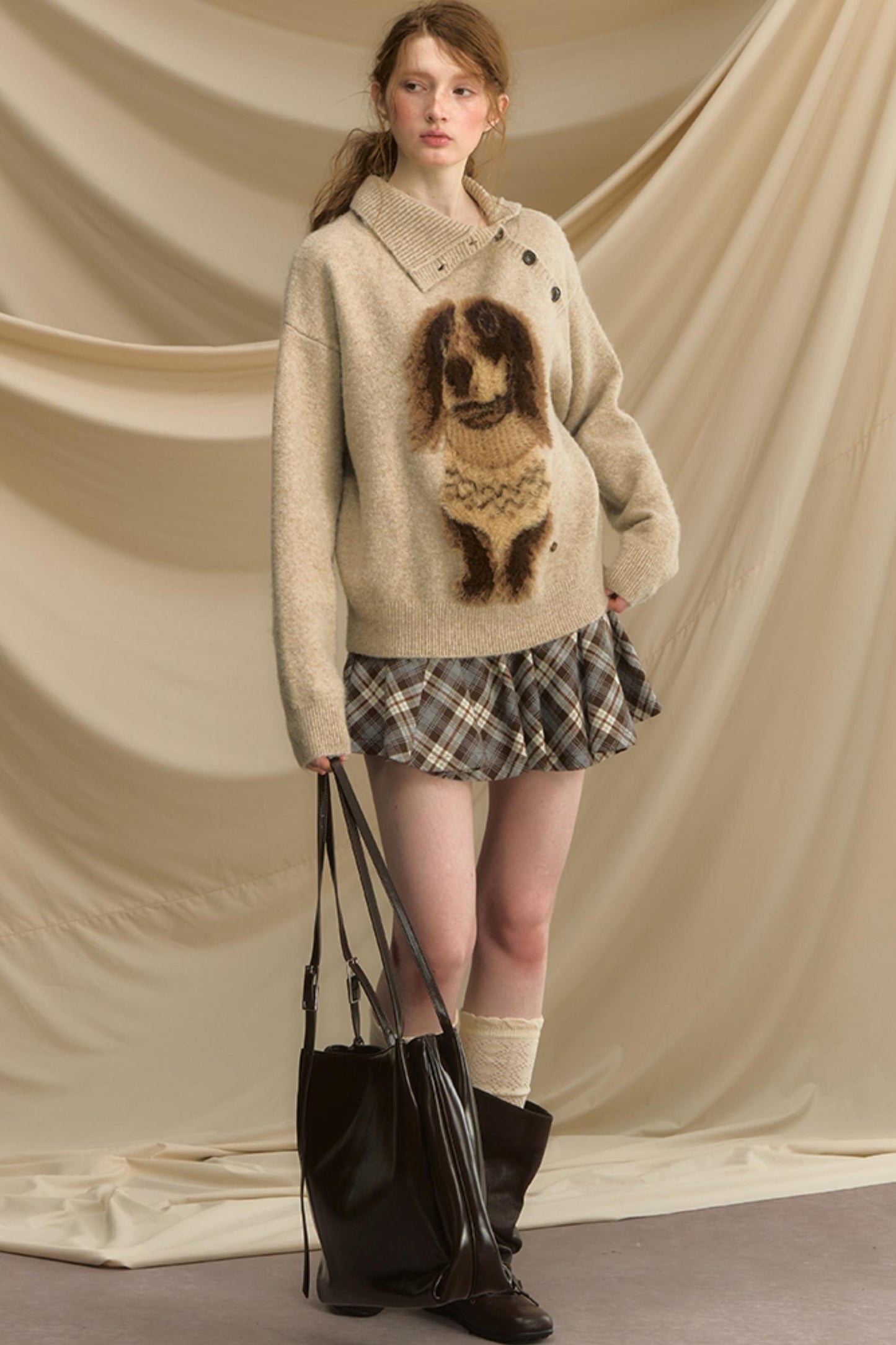 Autumn Puppy Retro Knitted Sweater