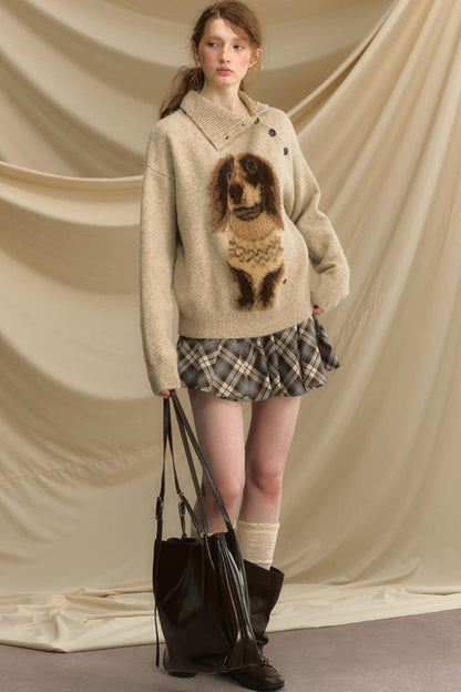 Autumn Puppy Retro Knitted Sweater