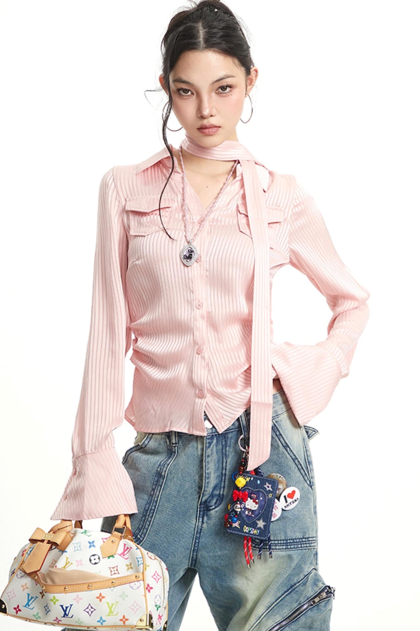 Vintage Pleated Slim Waist Shirt