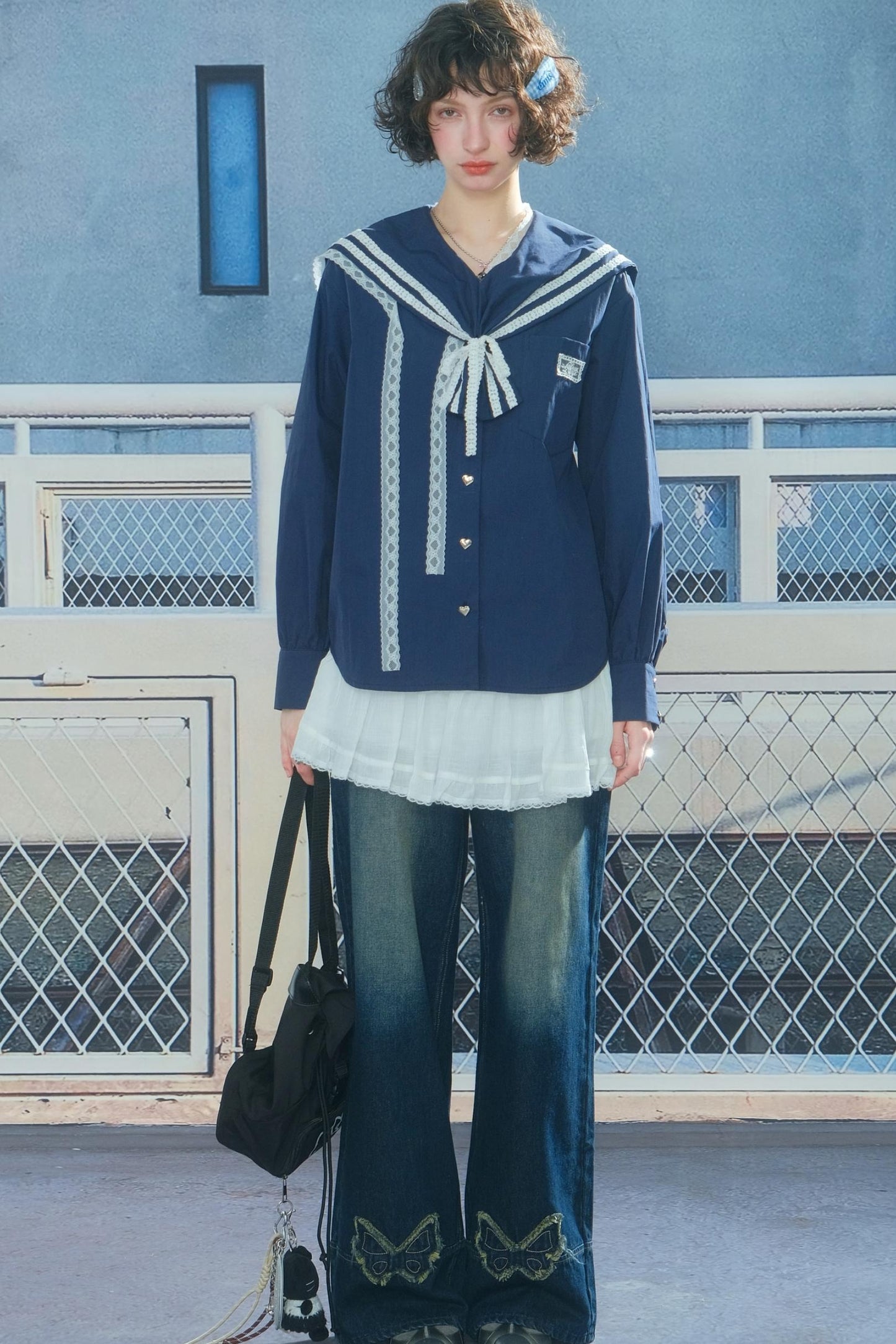 Design Sense Collar Belt Shirt