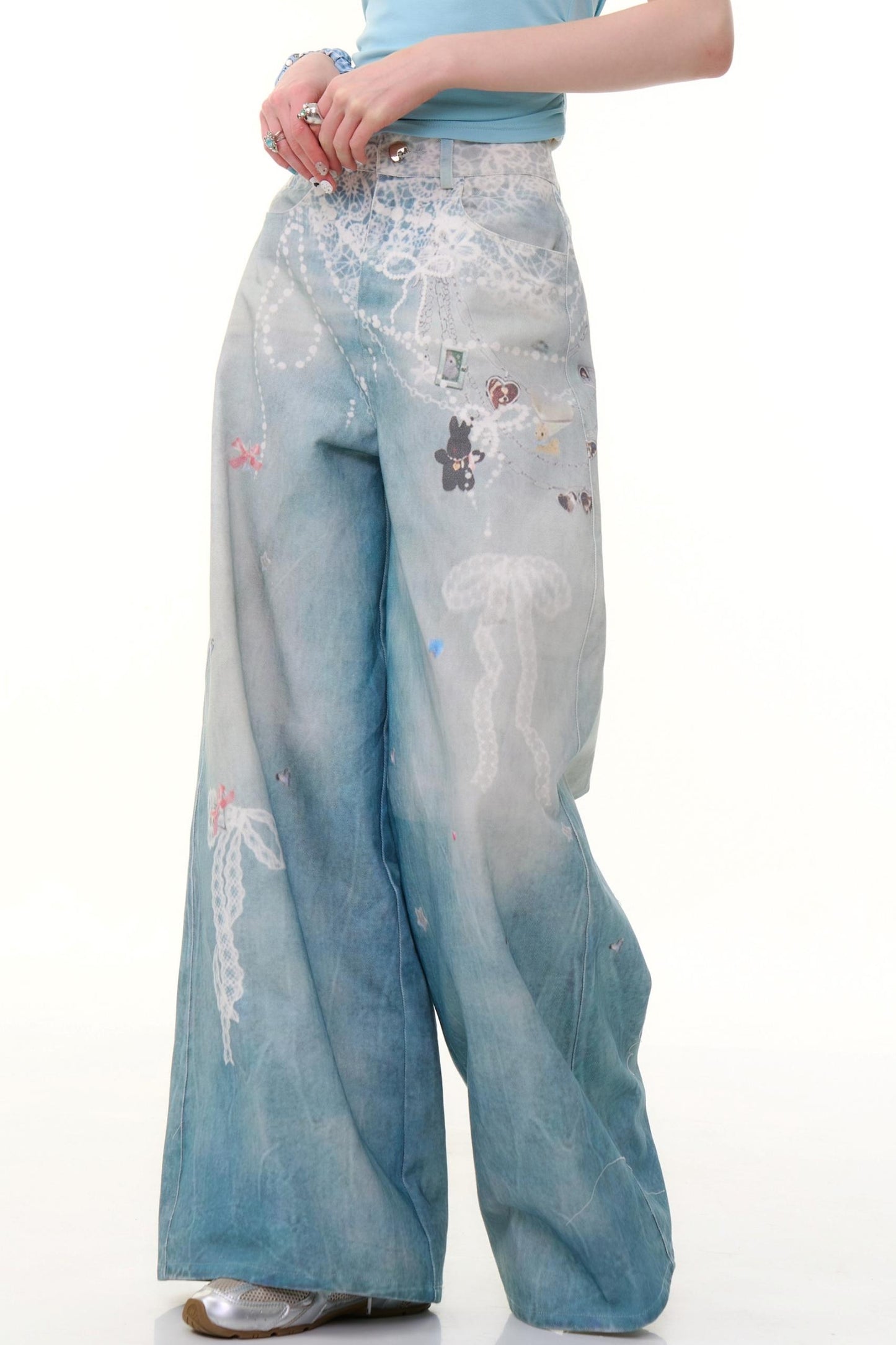 High-Waist Denim Wide-Leg Pants