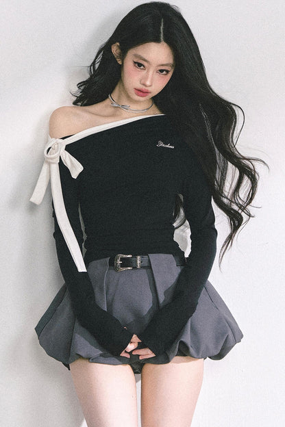 Swirl Waist Slimming Black Top