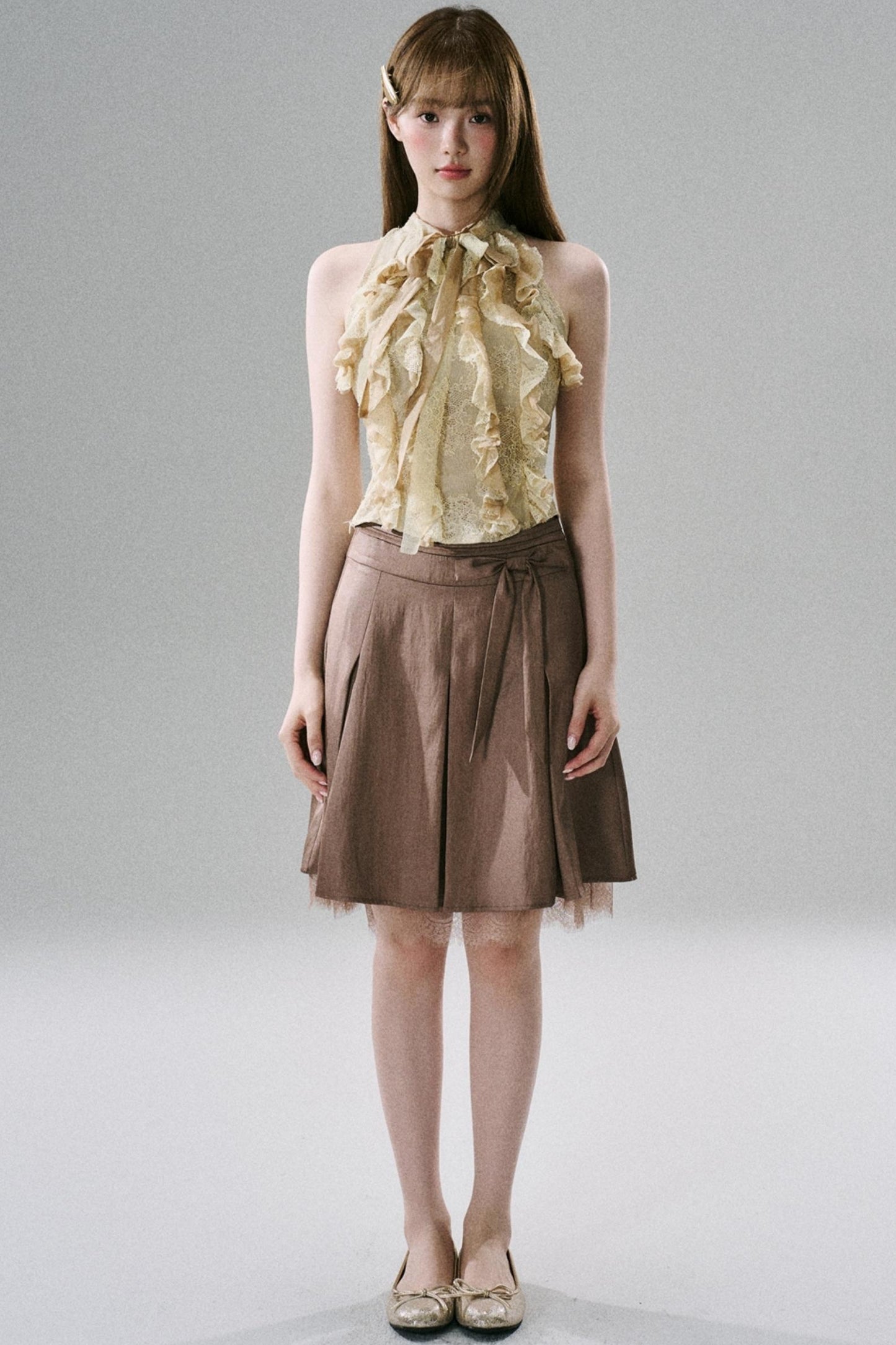 Slim Fit Ruffled Lace Halter Top