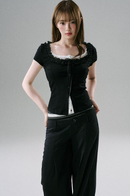 Fake Two-Piece Lace Slim Top