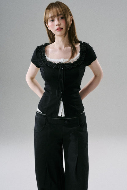 Fake Two-Piece Lace Slim Top