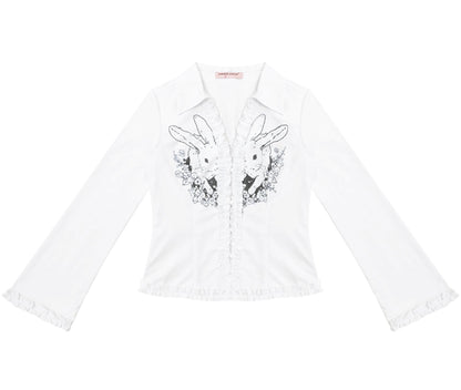 Rabbit Print Slim Long Sleeve Top