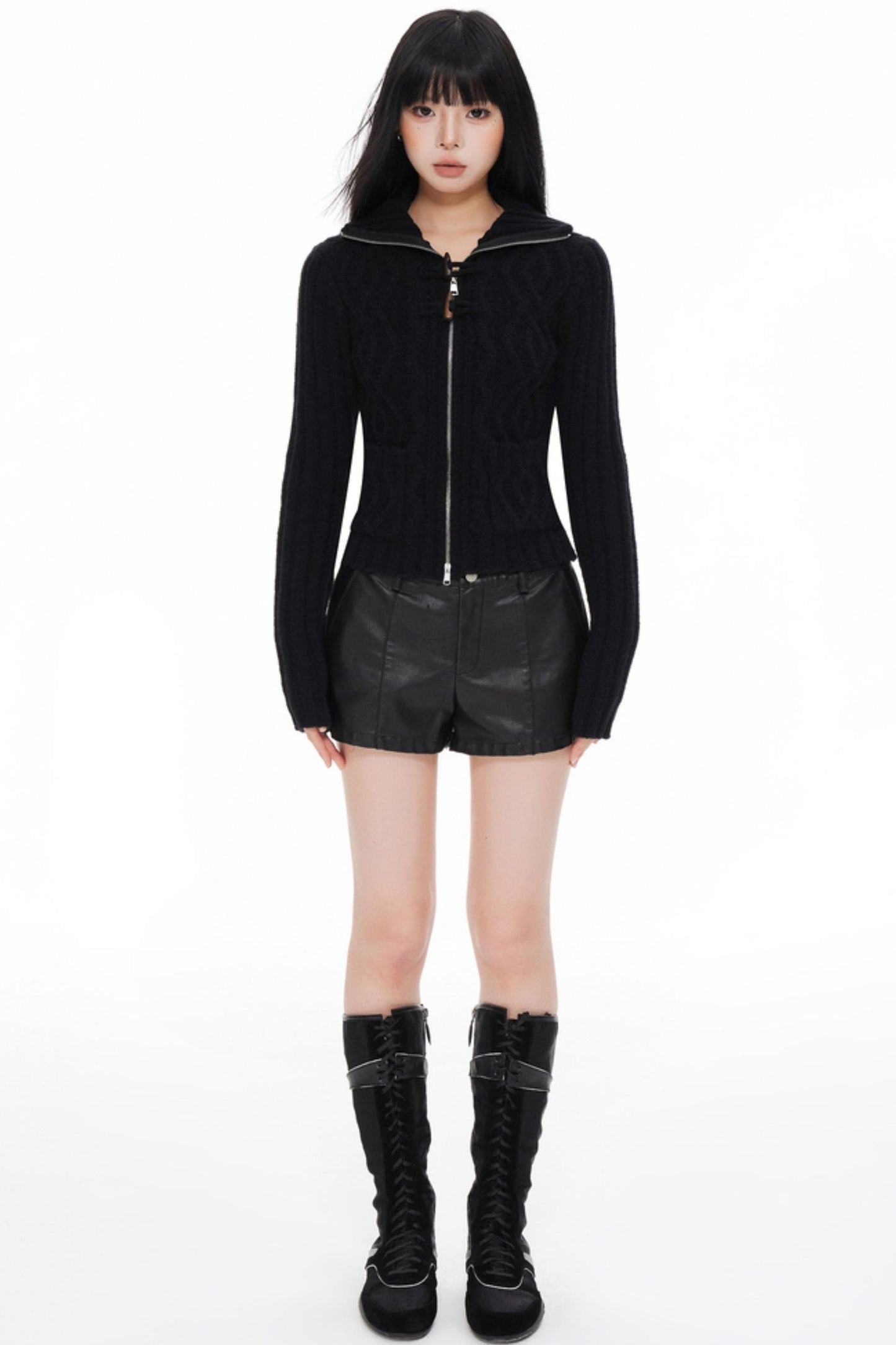 High Neck Slim Sweater Jacket