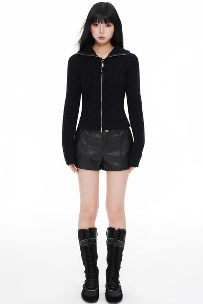 High Neck Slim Sweater Jacket