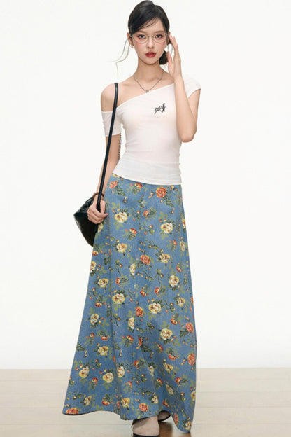 Floral Denim Skirt Set-Up