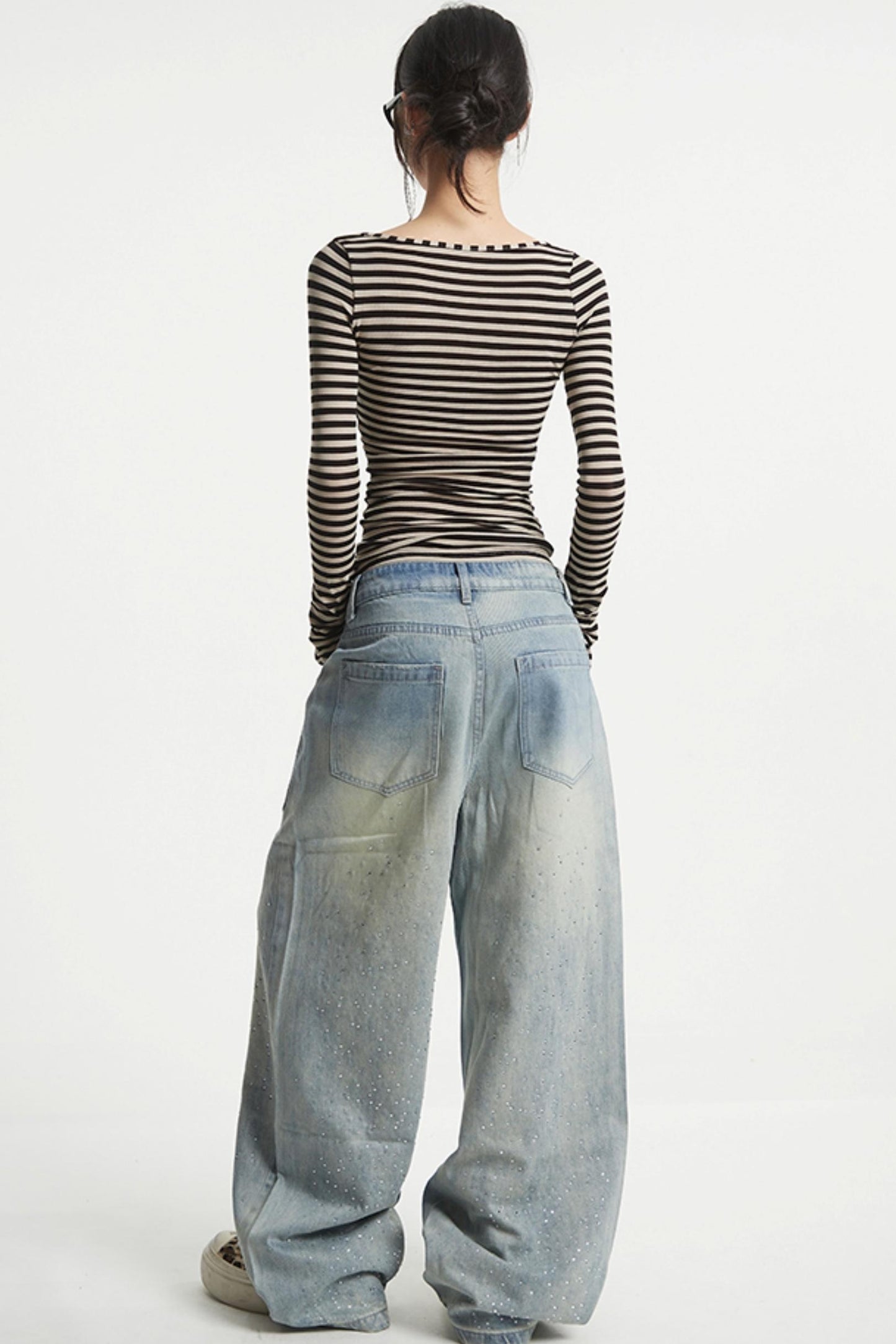 Striped V-Neck Sleeve T-Shirt