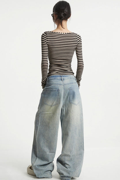 Striped V-Neck Sleeve T-Shirt