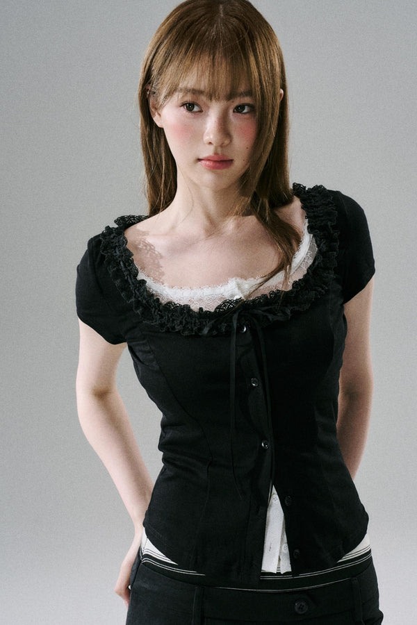 Fake Two-Piece Lace Slim Top