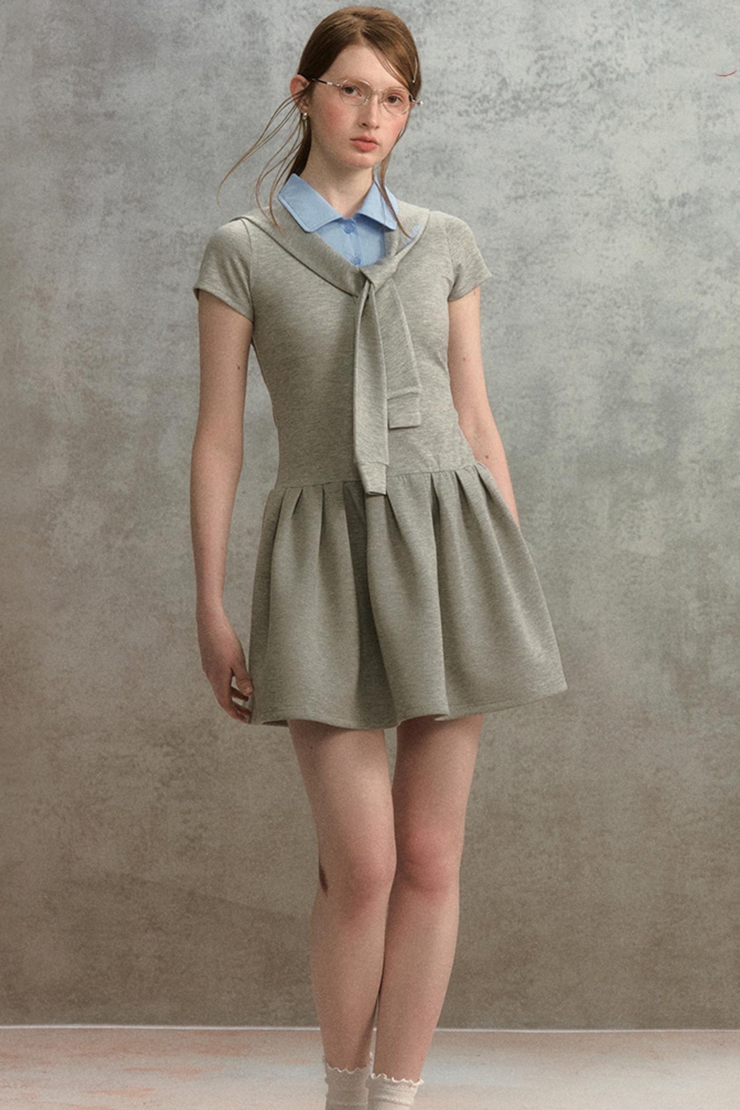 Embroidered Navy Knit Dress