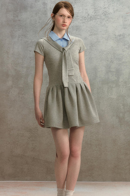 Embroidered Navy Knit Dress