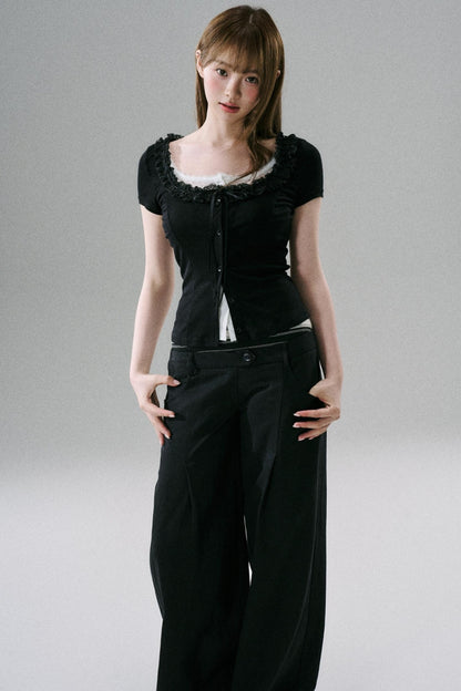 Fake Two-Piece Lace Slim Top