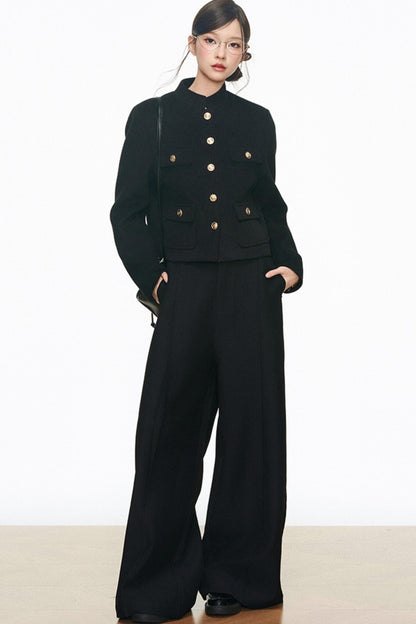 Black Gold Buckle Short Jacket Set-Up